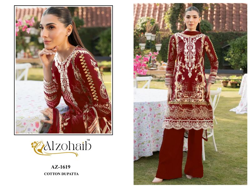 Farida Vol 2 By Alzohaib Chiffon Dupatta Cotton Salwar Kameez 